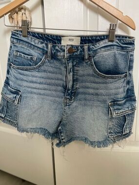 BKE Light Blue Denim Cargo Cutoff Shorts